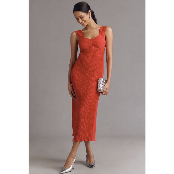 Anthropologie NWT Pink Sleeveless Pleated Satin Midi Dress Size XL - Picture 1 of 9
